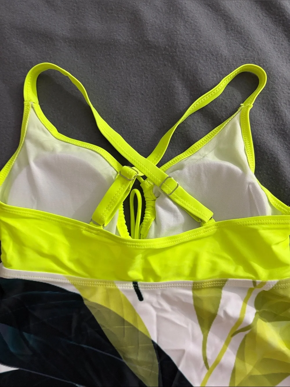Neon Yellow Tropical Tankini Swim Dress Set Size Small